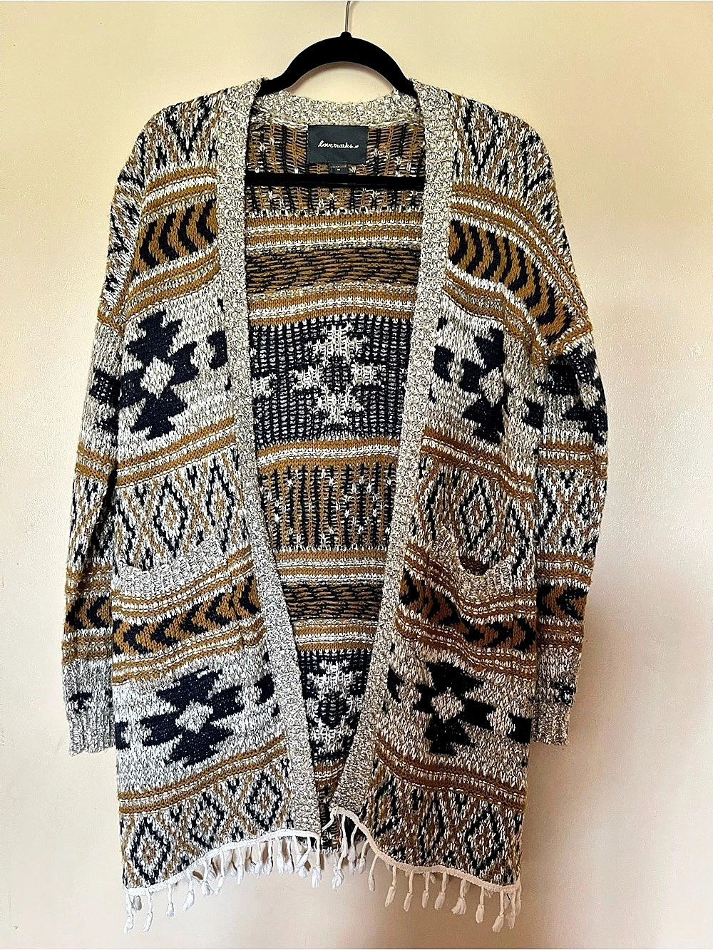 Love, Maizie Geometric Fringe Cardigan Size Medium